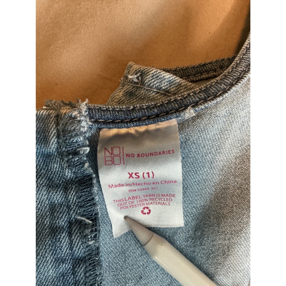 No Boundaries Womens Light Wash Denim Mini Dress Sleeveless Back Zip XS 1 - Picture 4 of 4